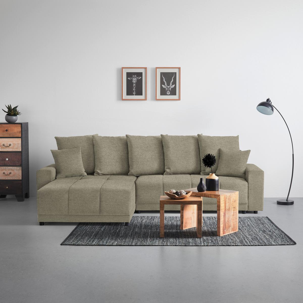 Rohová sedačka ALATRI, obojstr.,sivobéžová,s vankúšmi - čierna/zelená, Modern, textil/plast (289/90/176cm) - Based