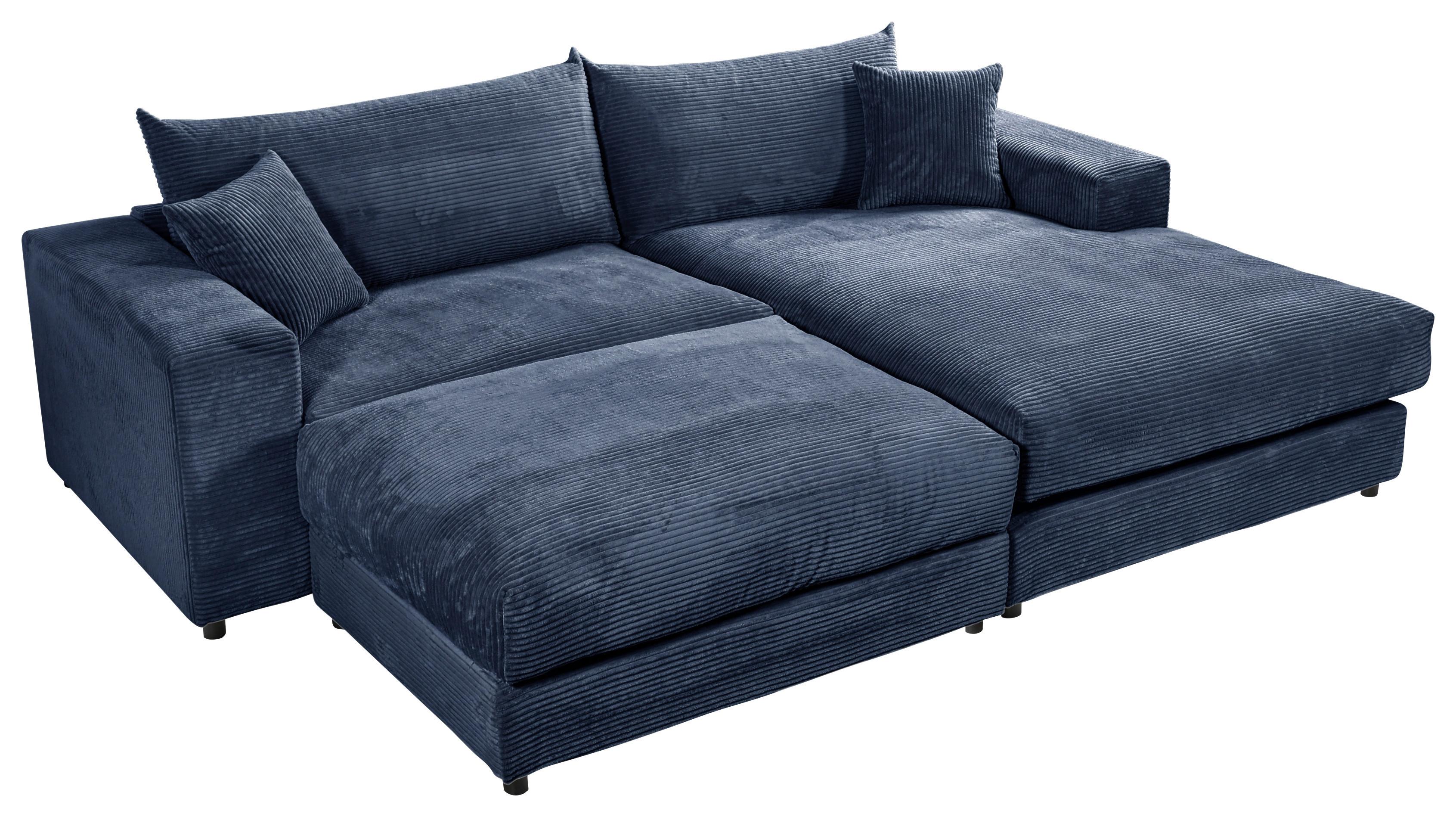 Ecksofa Funny S Rechts Blau Mit Hocker S: 265x180 Cm - Blau/Schwarz, Basics, Textil (265/180cm) - Livetastic