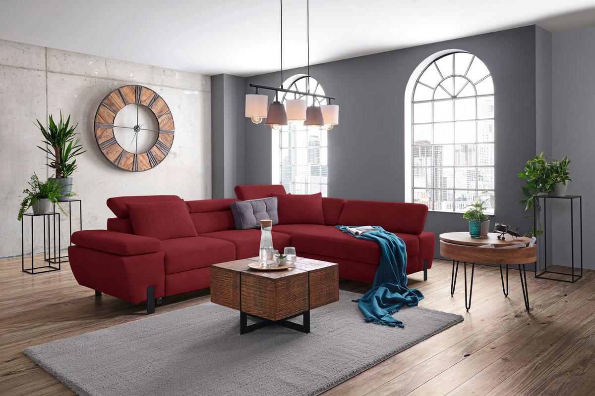 Rohová sedačka MILNA, pravá, vínovočervená - čierna/vínovočervená, Modern, kov/drevo (277/90/189cm) - Mömax