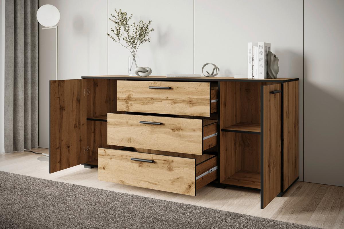 Sideboard Bogota Xl Eiche Wotan Dekor - Eiche Wotan/Schwarz, Basics, Holzwerkstoff (150/68/40cm) - MID.YOU