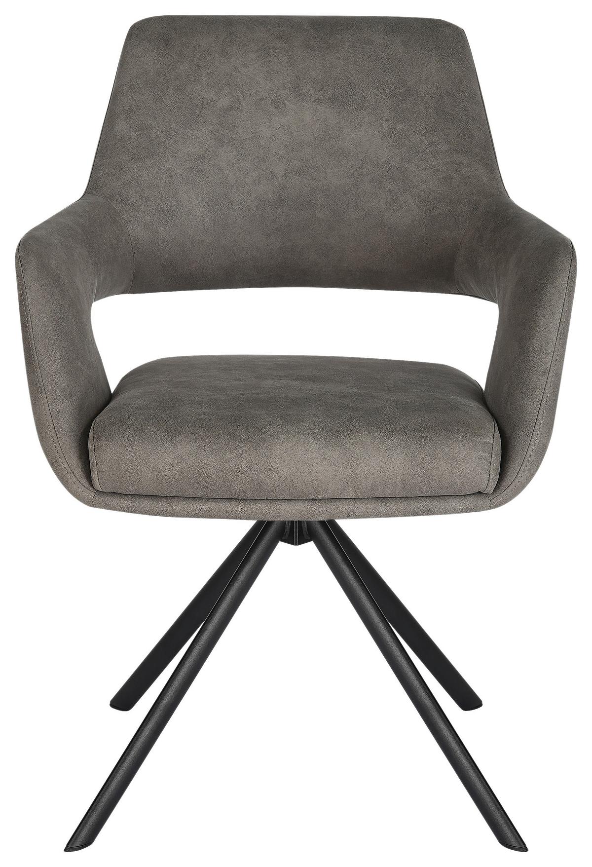 Armlehstuhl Coco Webstoff grau, B: 58cm - Schwarz/Grau, KONVENTIONELL, Textil/Metall (58/83/62cm)