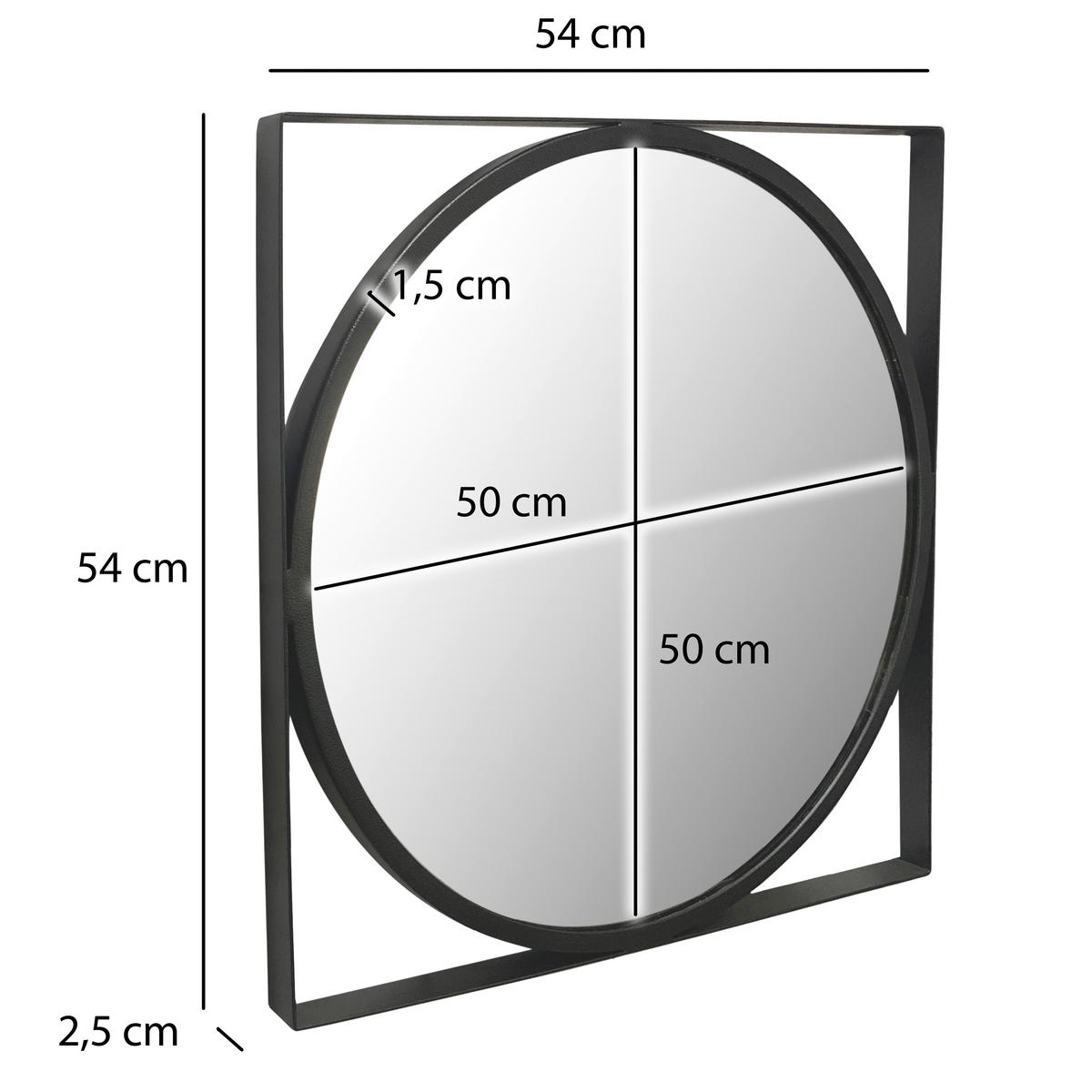 Wandspiegel Schwarz B: 54 cm - Schwarz, Design, Glas/Metall (54/54/2,5cm) - MID.YOU