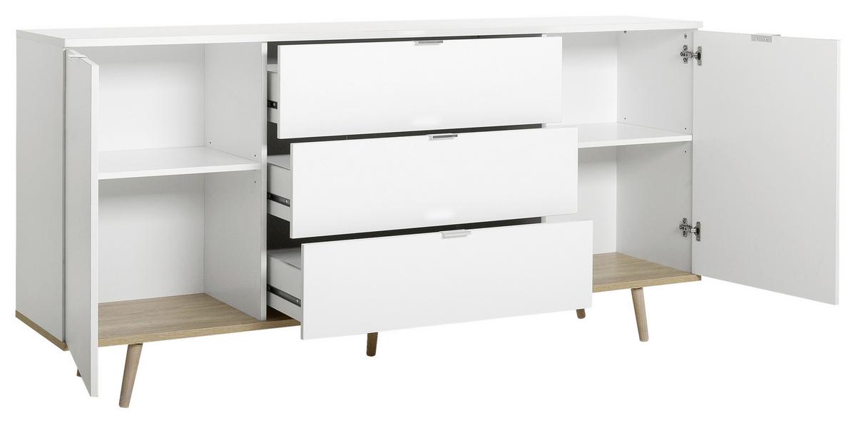 Sideboard teilmassiv, 3 Laden 180cm Göteborg 51 Sonoma Eiche - Weiß/Sonoma Eiche, KONVENTIONELL, Holzwerkstoff (180/87/40cm) - MID.YOU