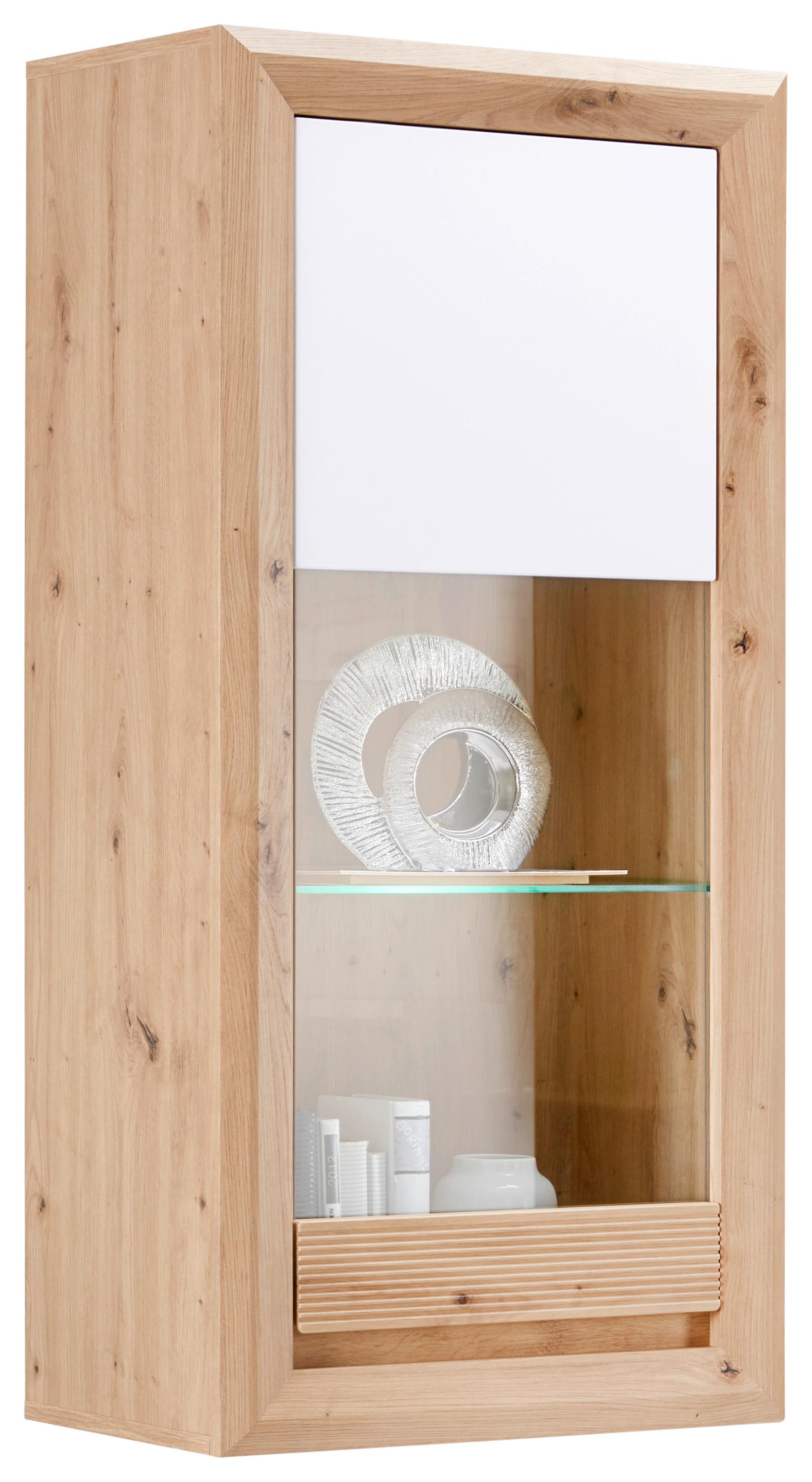 Vitrine Kashmir B: 57 cm inkl. Beleuchtung, Eiche Dekor/Weiß