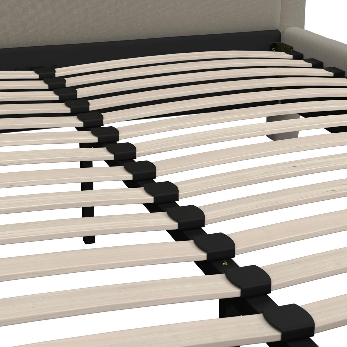 Čalouněná postel XIRELIA 160x200 cm, šedohnědá - barvy dubu/přírodní barvy, Moderní, kov/dřevo (160/200cm) - Bessagi Home