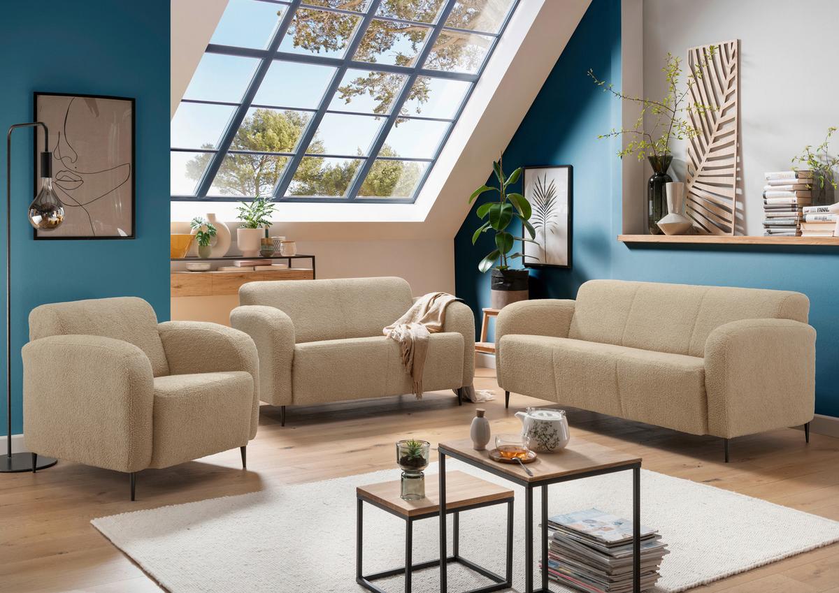 Sitzgarnitur 2-Tlg. Marone Creme - Creme/Schwarz, MODERN, Textil (180/76/90cm) - Livetastic