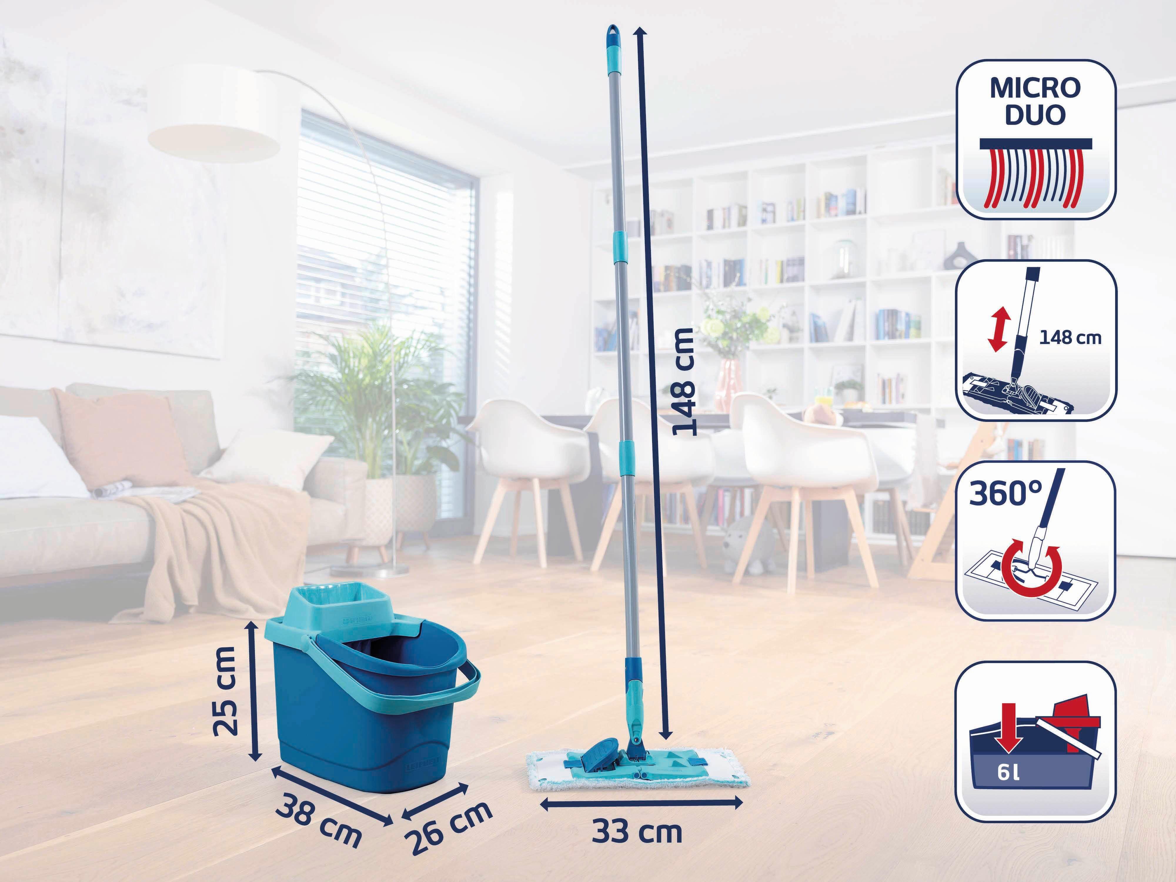 Bodenwischer Set Powerclean M - Türkis/Weiß, Basics, Kunststoff/Textil (33/148cm) - Leifheit