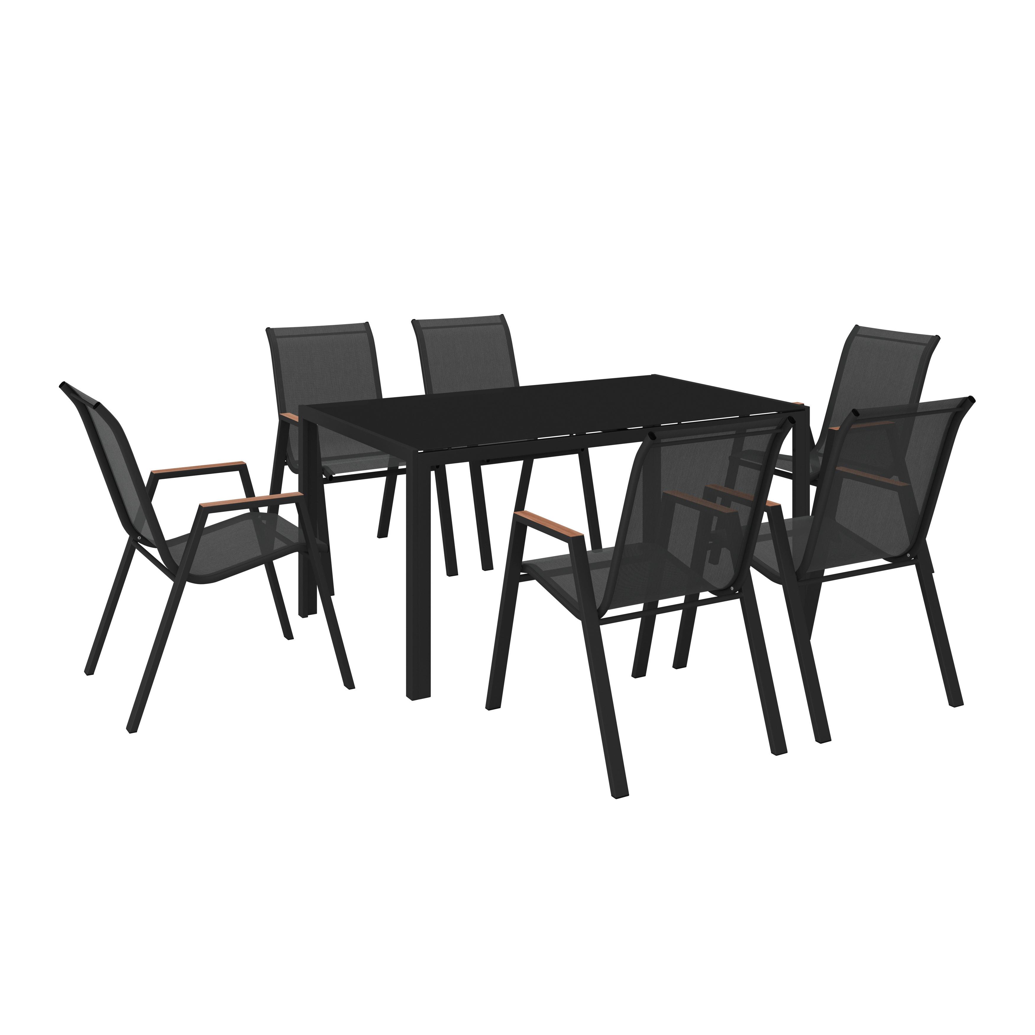 Gartenmöbel Set 7-Tlg. Latina aus Metall/Textil/Glas - Schwarz, MODERN, Glas/Textil (54,5/150/91/72/74/85cm) - Luca Bessoni