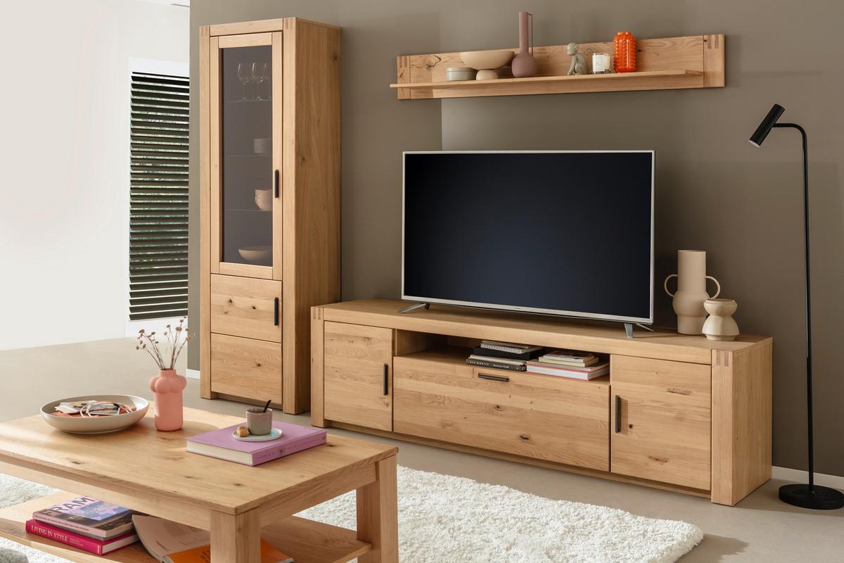 Wohnwand Prag - Eichefarben, Design, Glas/Holz (283/203/50cm)