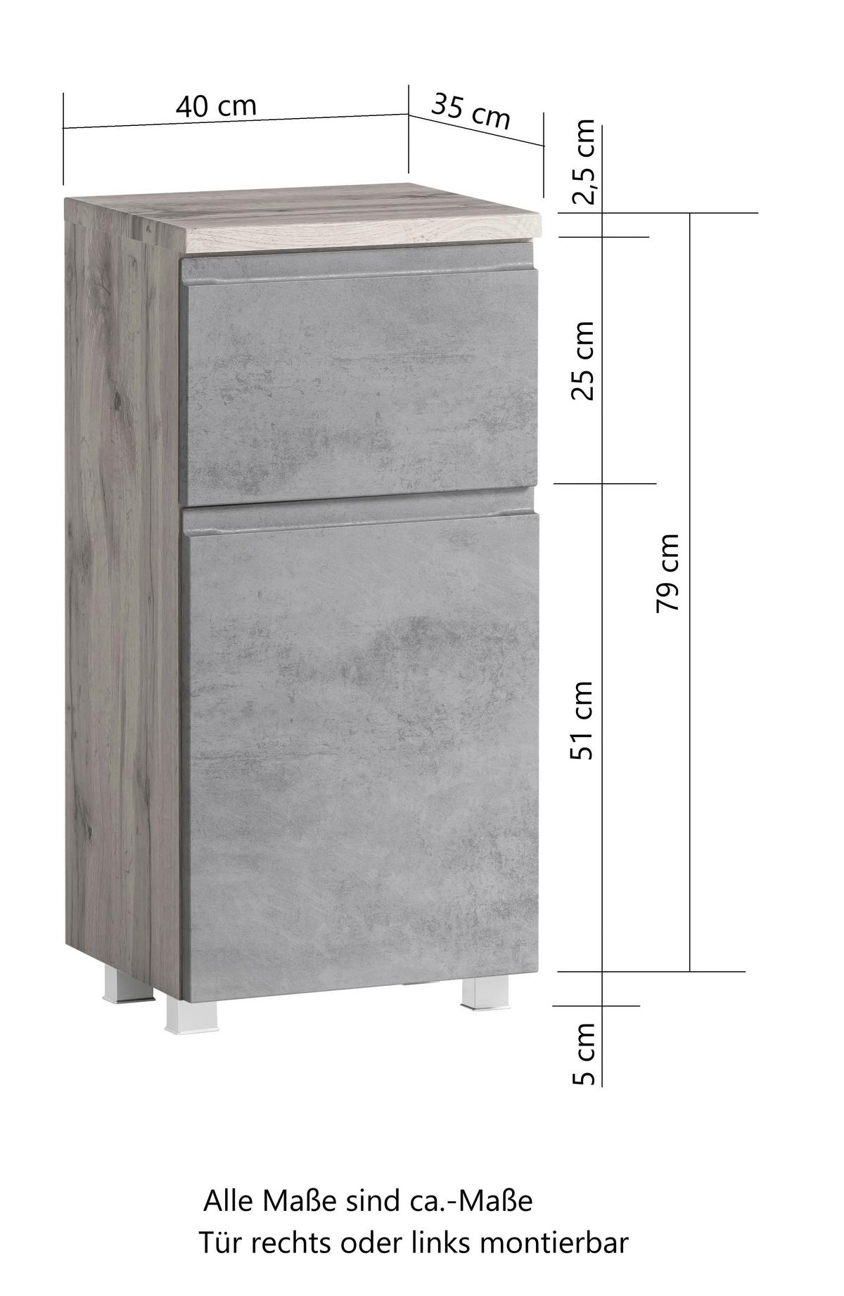 Unterschrank Varese B: 40 cm Hellgrau/Eiche Wotan - Eiche Wotan/Hellgrau, MODERN, Holzwerkstoff (40/79/35cm) - Held