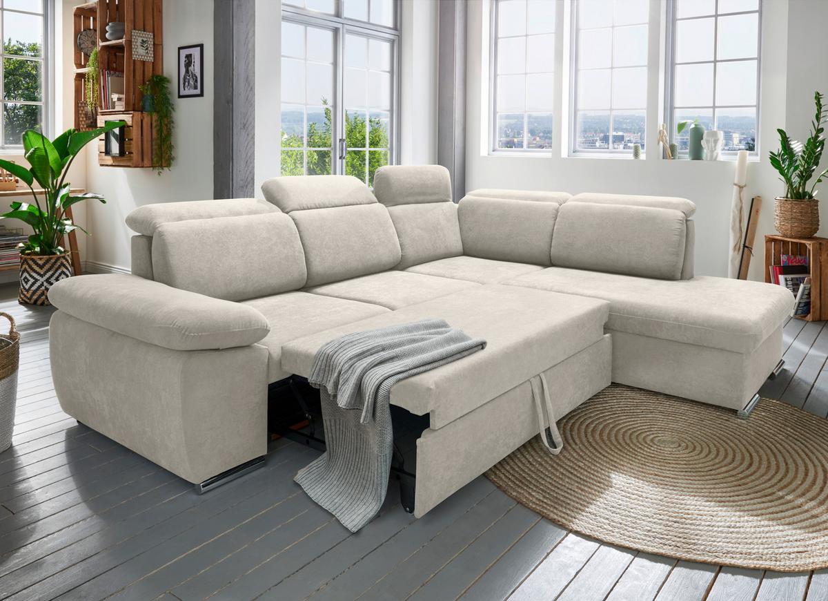 Ecksofa Vasto Creme S: 283x228 cm - Chromfarben/Creme, Design, Textil (283/228cm) - Livetastic