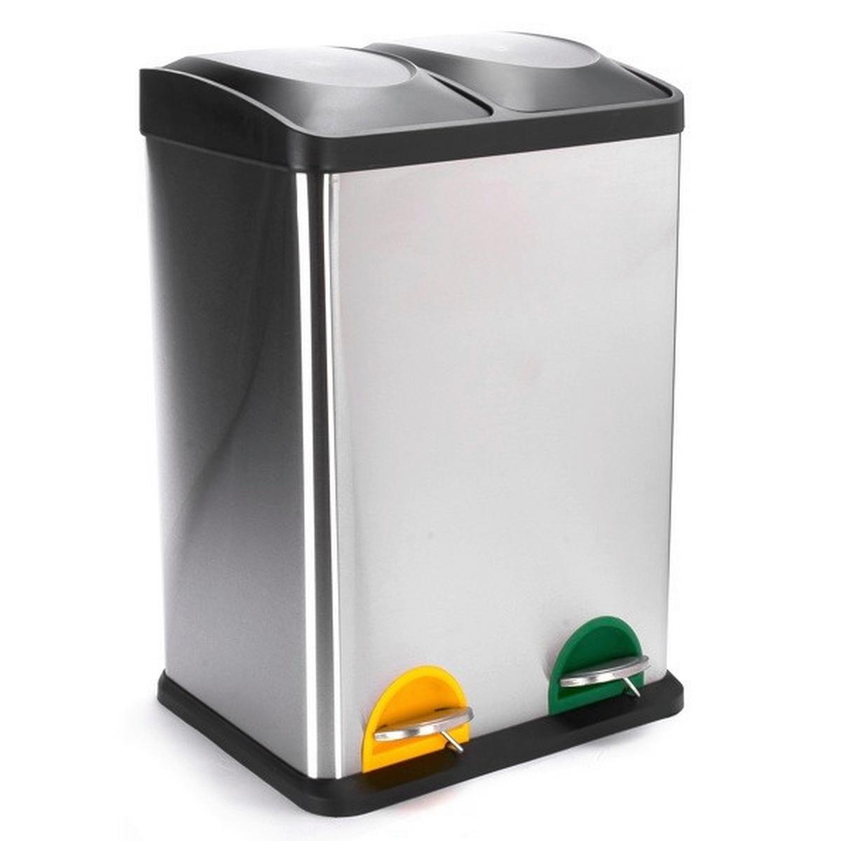 Treteimer 40l Silberfarben Metall Lxbxh: 40x34x60 - Silberfarben/Schwarz, Basics, Kunststoff/Metall (40/34/60cm)