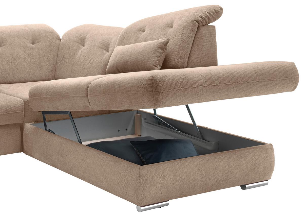 Wohnlandschaft Dalida Hellbraun U: 195x376x254 Cm - Chromfarben/Hellbraun, Design, Textil (195/376/254cm) - Livetastic