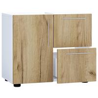 Waschbeckenunterschrank Flandu B: 61 cm, Weiß - Honigeiche/Schwarz, MODERN, Holzwerkstoff (61/51/32cm) - MID.YOU