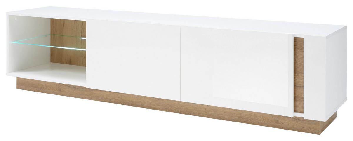 Lowboard Clair Weiß/Eiche Dekor B:188cm - Eichefarben/Weiß, Design, Glas/Holzwerkstoff (188/46/40cm) - MID.YOU