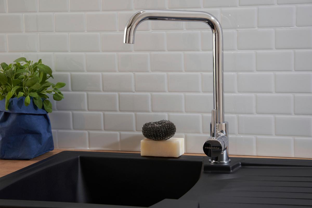 Spüle Respekta Boston Stein Bxt: 86x50 cm - Schwarz, Trend, Glas/Kunststoff (86/20/50cm) - Respekta
