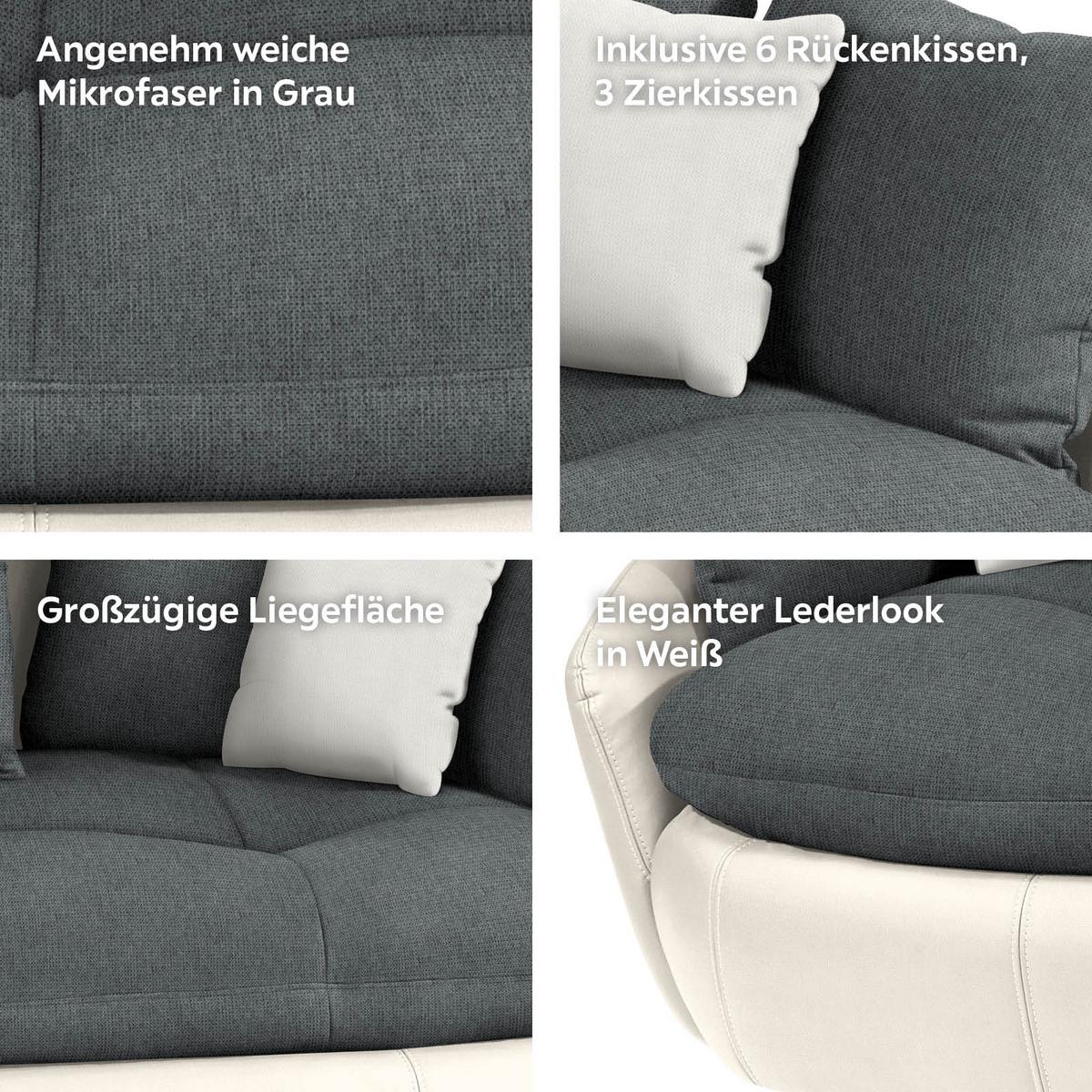 Megasofa Mit Kissen Aruba, Mikrofaser/lederlook - Schwarz/Weiß, LIFESTYLE, Textil (238/80/140cm)
