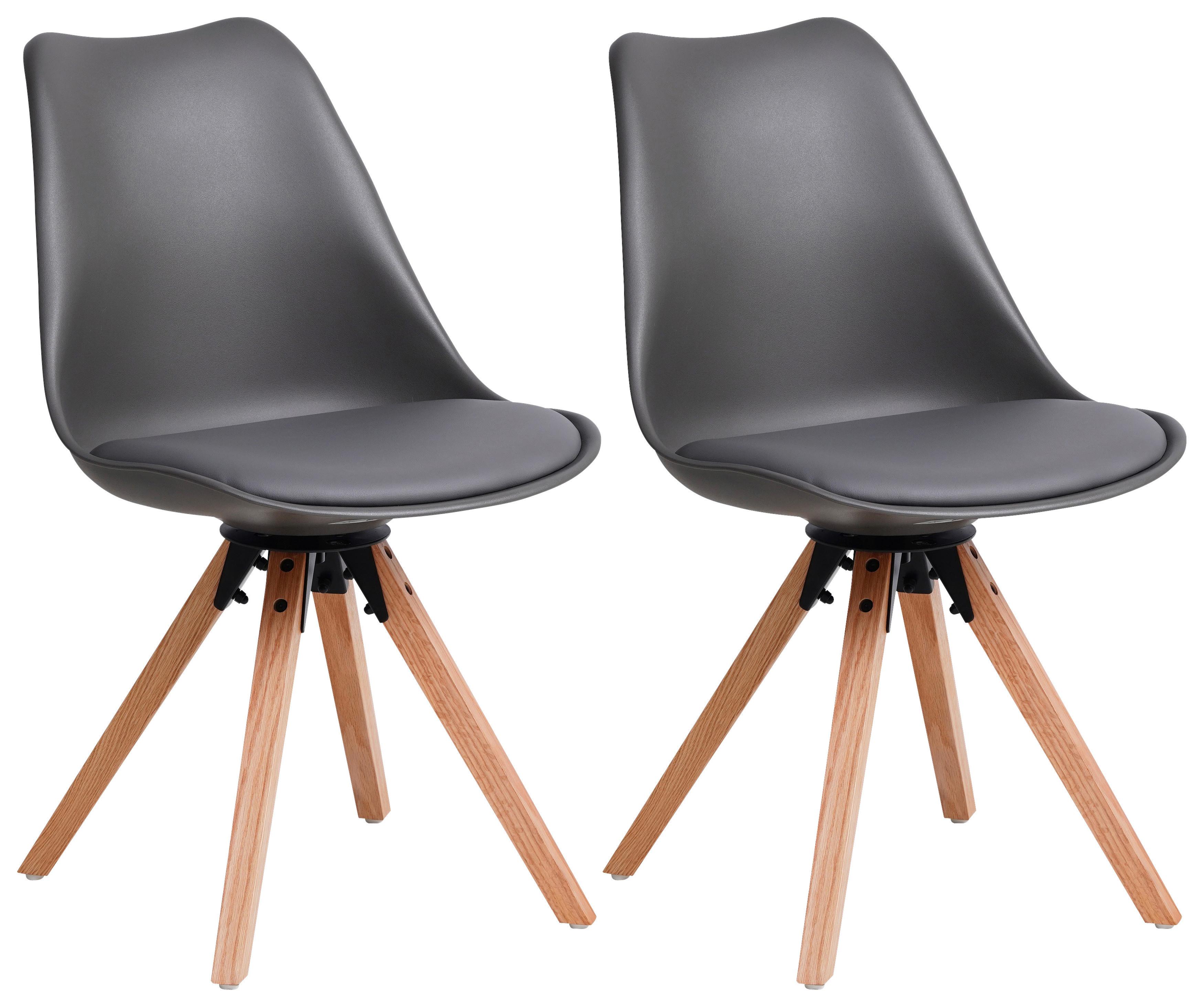 Schalenstuhl Malmö Lederlook mit Echtholz-Beinen 2er-Set - Eichefarben/Grau, MODERN, Holz/Kunststoff (56/85/49cm) - Luca Bessoni