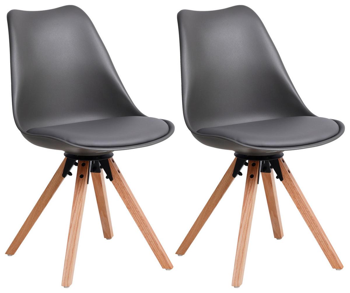 Schalenstuhl Malmö Lederlook Mit Echtholz-Beinen 2er-Set - Eichefarben/Grau, MODERN, Holz/Kunststoff (56/85/49cm) - Luca Bessoni