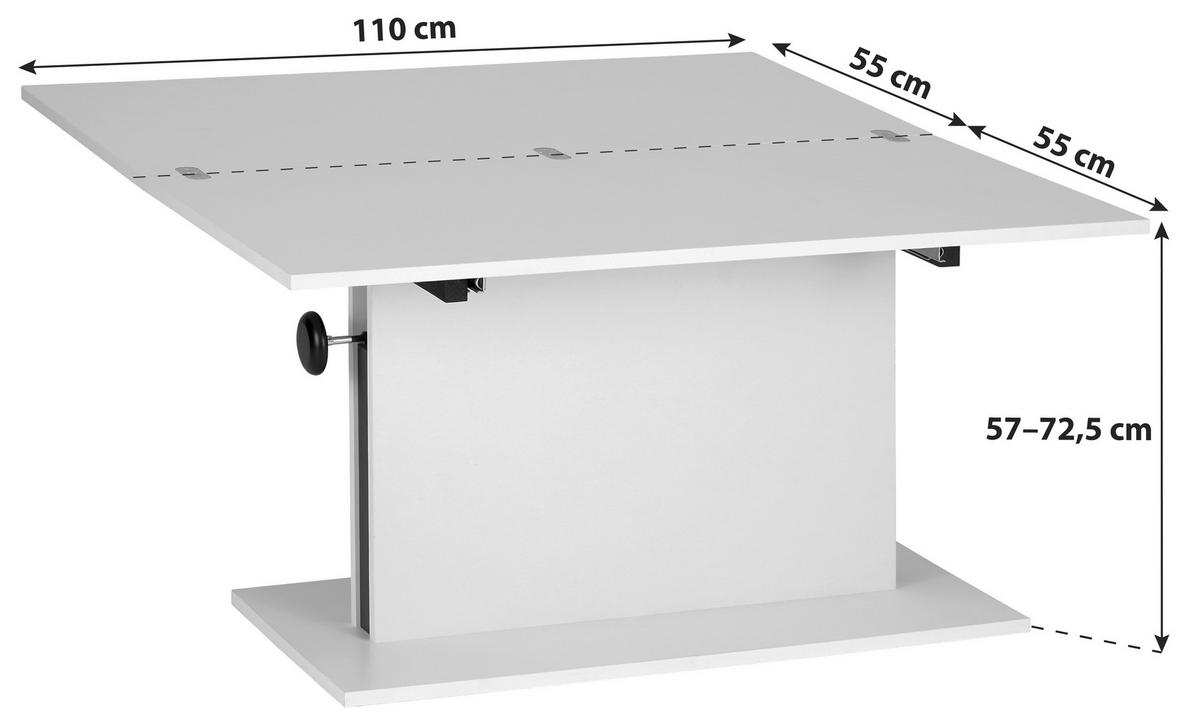 Couchtisch Höhenverstellbar + Ausziehbar Sonata, Weiß - Schwarz/Weiß, ROMANTIK / LANDHAUS, Holzwerkstoff (55-110/110/57-73cm) - MID.YOU