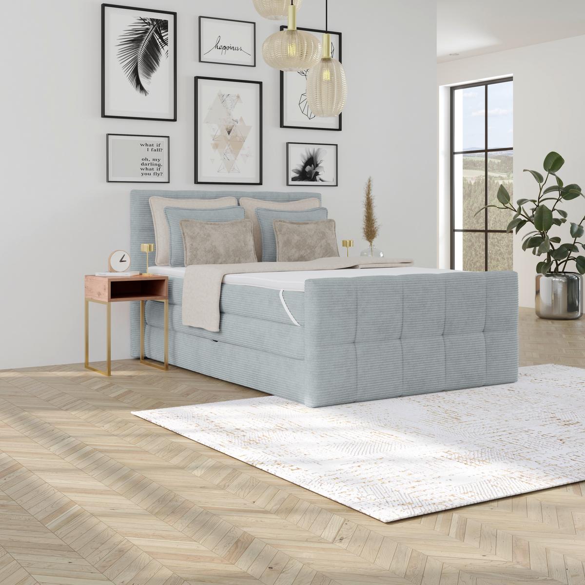 Boxspringbett mit Topper und Bettkasten 140x200 Medino - Silberfarben, KONVENTIONELL, Holz/Holzwerkstoff (140/200cm)