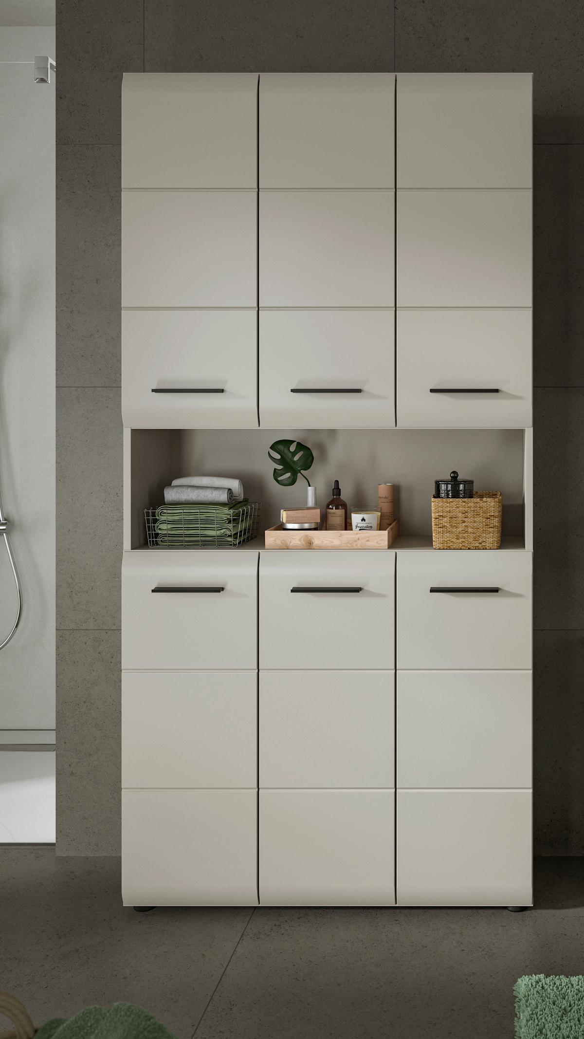 Hochschrank Ice Kaschmir B: 90cm - Kaschmir/Schwarz, Trend, Holzwerkstoff (90/185/30cm) - MID.YOU