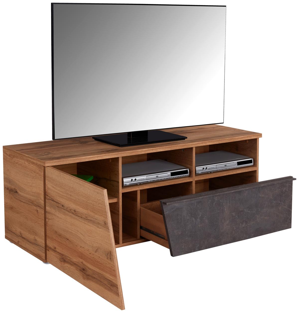 Tv-elem Venedig - tölgyfa színű/sötétbarna, Modern, faalapú anyag (140/47/40cm)