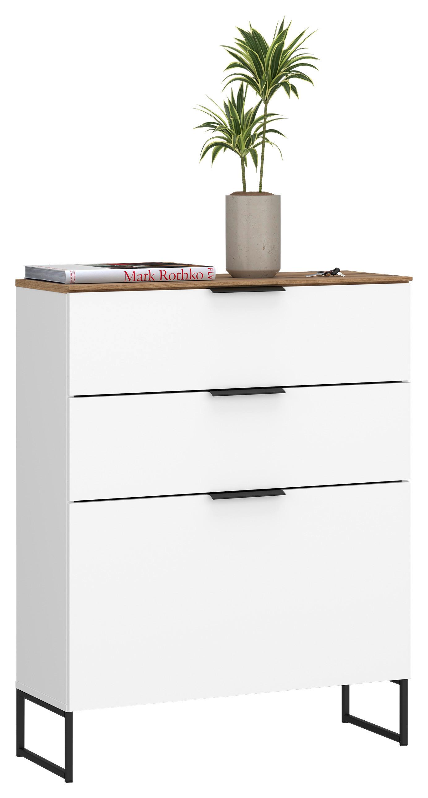 Schuhkipper Aladin 1 Klappe Weiß B: 80 cm - Eichefarben/Schwarz, MODERN, Holzwerkstoff (80/105/35cm)