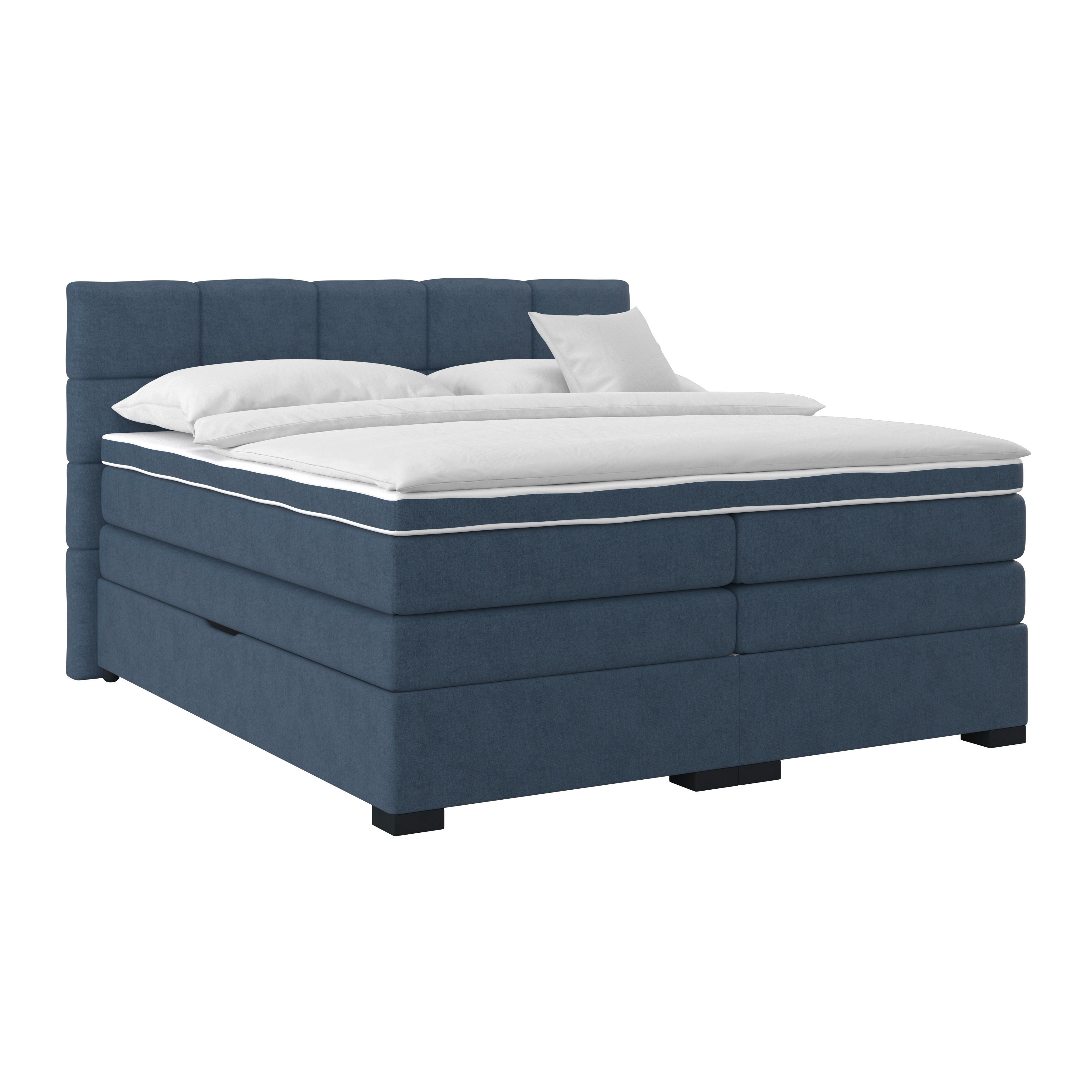 Boxspringbett mit Topper 180x200 April - Blau/Schwarz, MODERN, Textil (180/200cm)