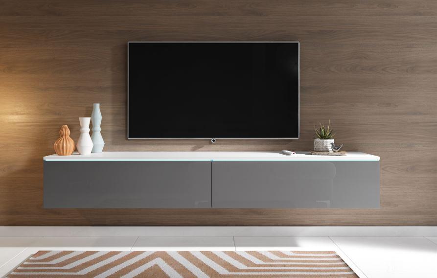 TV nízka komoda biela matná/sivá VL - sivá farba s vysokým leskom/sivá, Lifestyle, kompozitné drevo/plast (180/30/33cm) - P & B