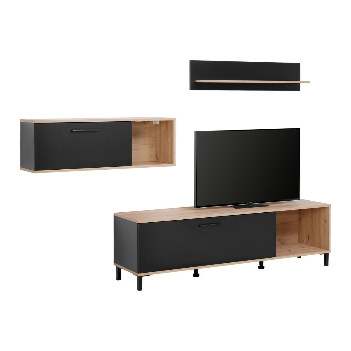 Obývací stěna VIDA - černá/dub artisan, Basics, kompozitní dřevo/plast (255/165/40cm) - Based