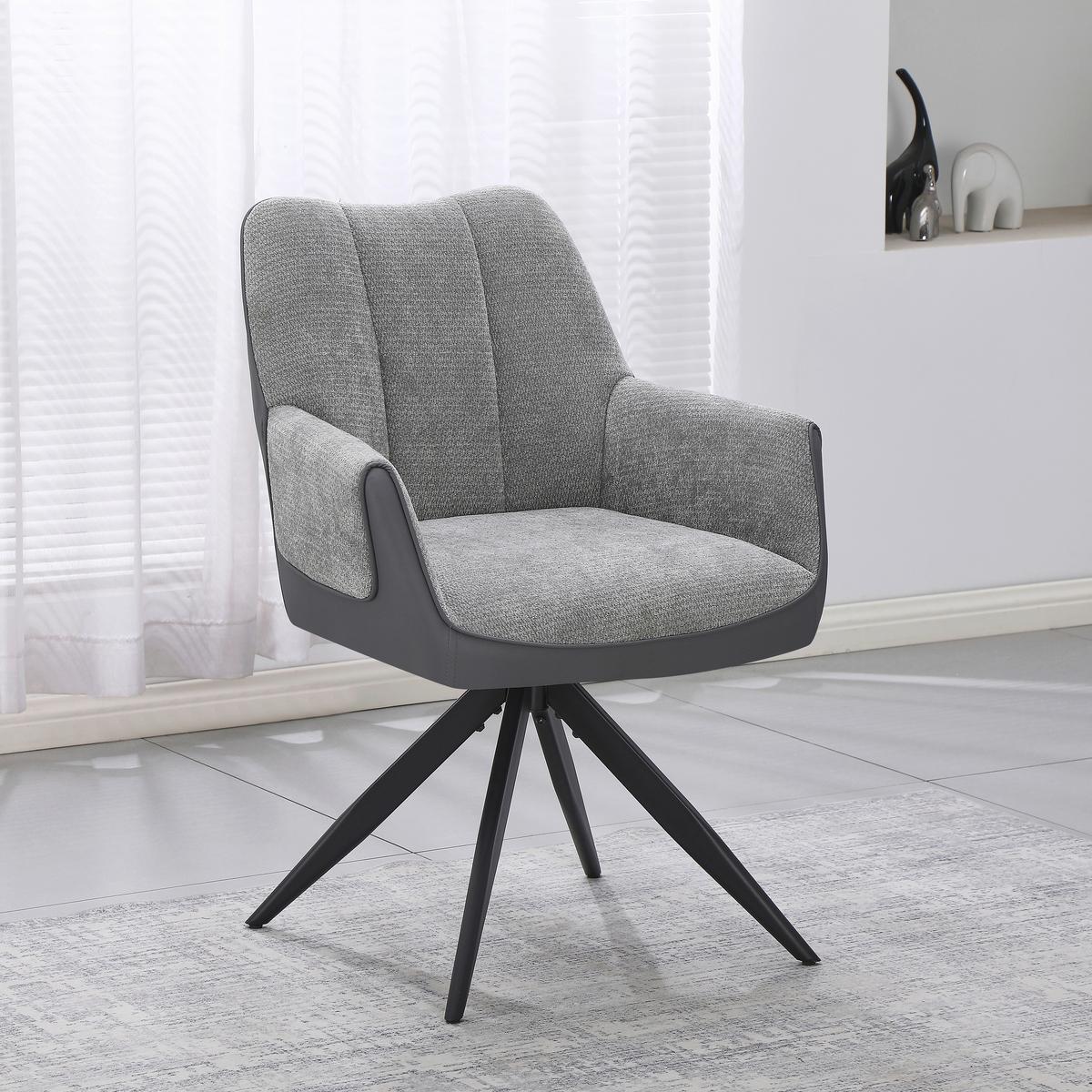 Armlehnstuhl Caro Chenille grau, B: 66cm - Schwarz/Grau, Trend, Textil/Metall (66/87/62cm)