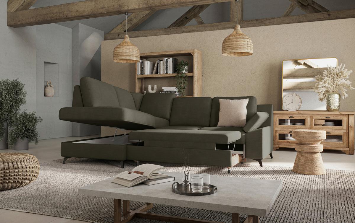 Ecksofa Boom, Dunkelgrün S: 170x242 Cm - Dunkelgrün/Schwarz, KONVENTIONELL, Textil (170/242cm) - Cotta