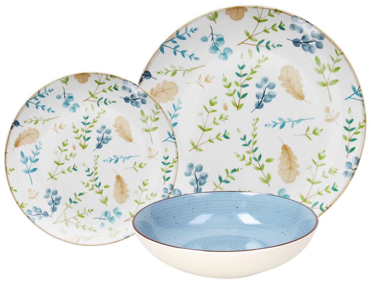 Tafelservice Gaia Porzellan 6 Personen Geschirr Set - Blau/Weiß, Design, Keramik - Tognana