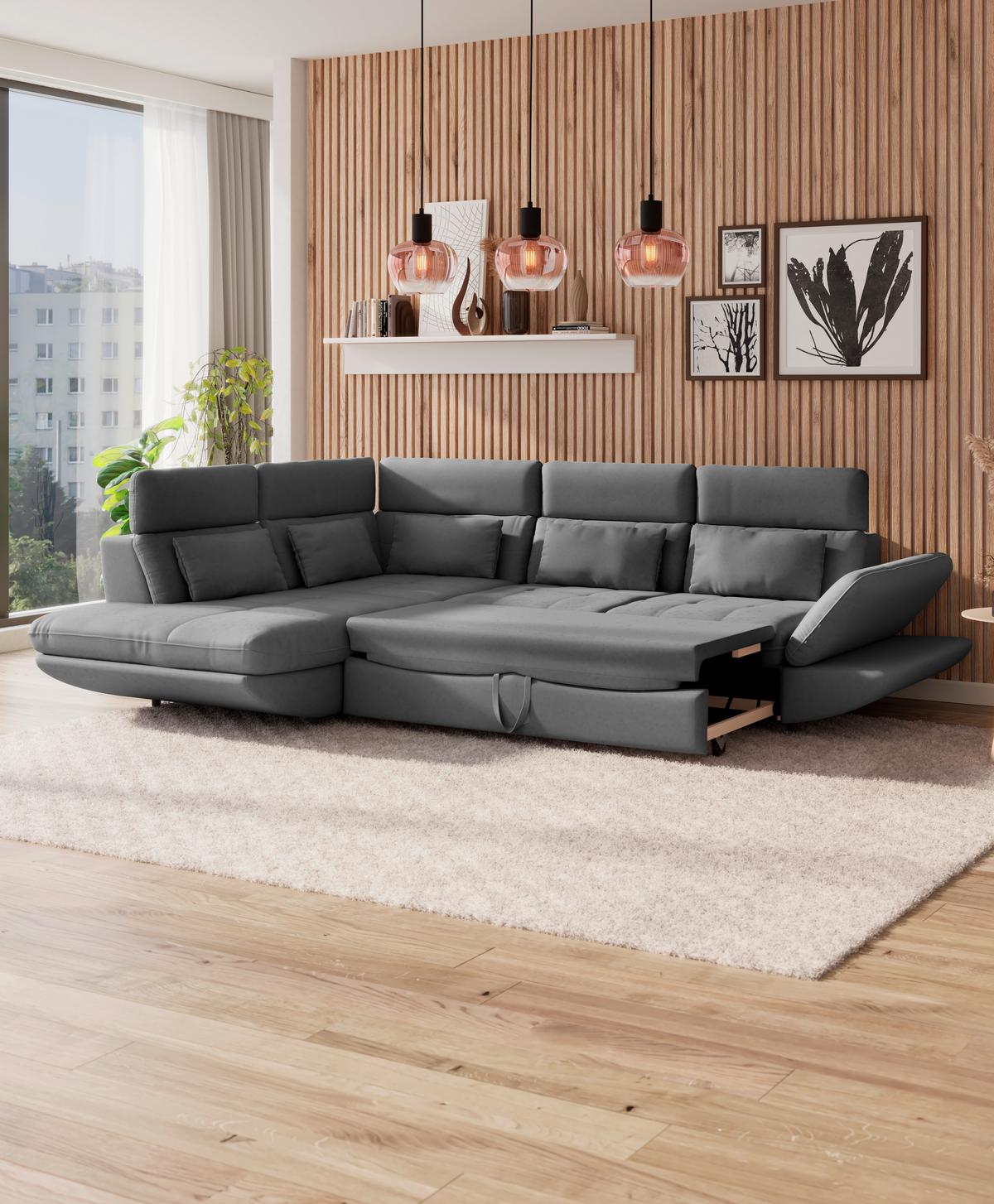 Wohnlandschaft Park - Dunkelgrau/Schwarz, MODERN, Textil (311/233cm) - Luca Bessoni