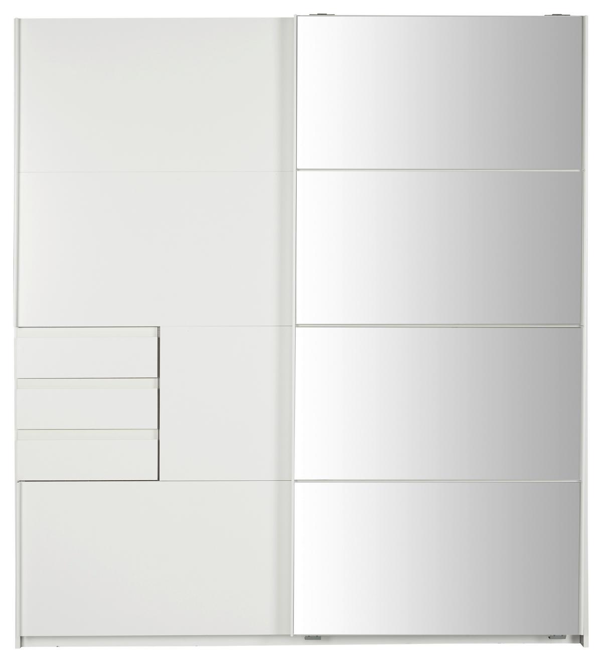Schwebetürenschrank mit Laden 180 cm Oldenburg, Weiß - Eichefarben/Weiß, KONVENTIONELL, Glas/Holzwerkstoff (180/198/65cm)