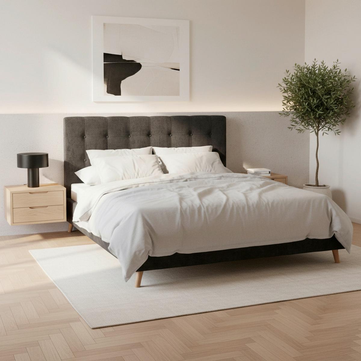 Čalúnená manželská posteľ RONJA 180x200, čierna - čierna/prírodná farba, Modern, kov/drevo (180/200cm) - Bessagi Home