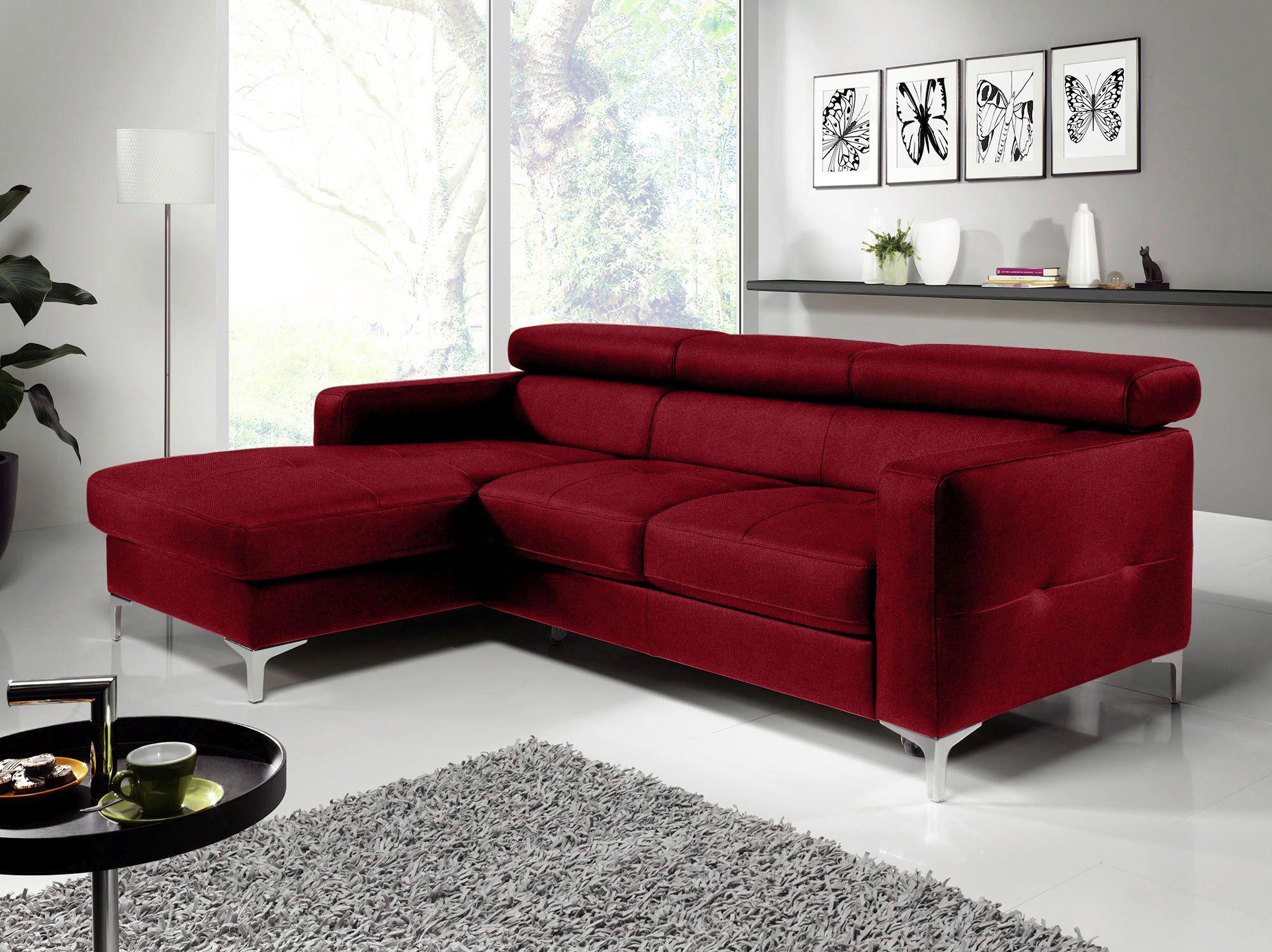 Ecksofa Mit Schlaffunktion Sammy Dunkelrot - Chromfarben/Dunkelrot, Design, Textil (169/226cm) - Livetastic