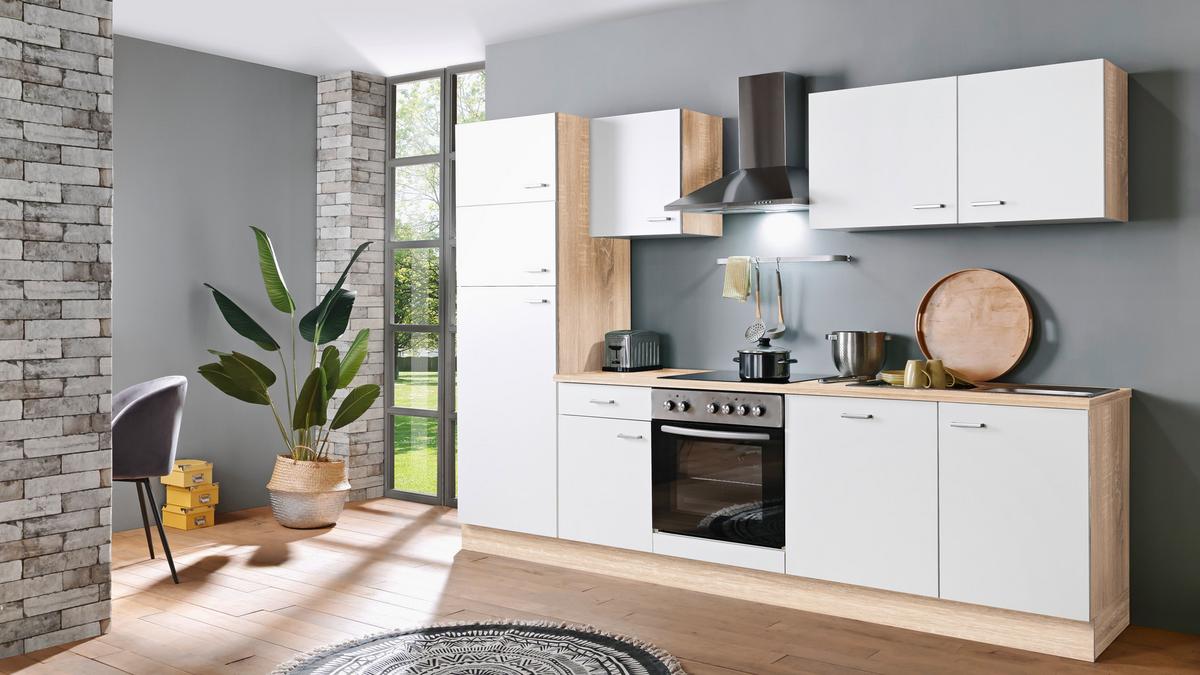 Küchenblock Classic Küchenblock - Weiß/Sonoma Eiche, KONVENTIONELL, Holzwerkstoff (280cm) - Menke
