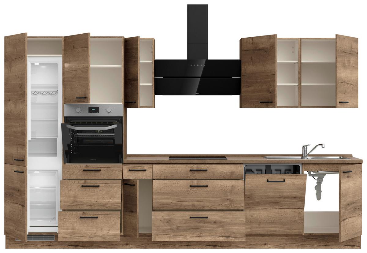 Kuchyňská linka 360 cm, dekor dub Havanna - černá/tmavý dub, Moderní, kov/kompozitní dřevo (360cm) - Nobilia