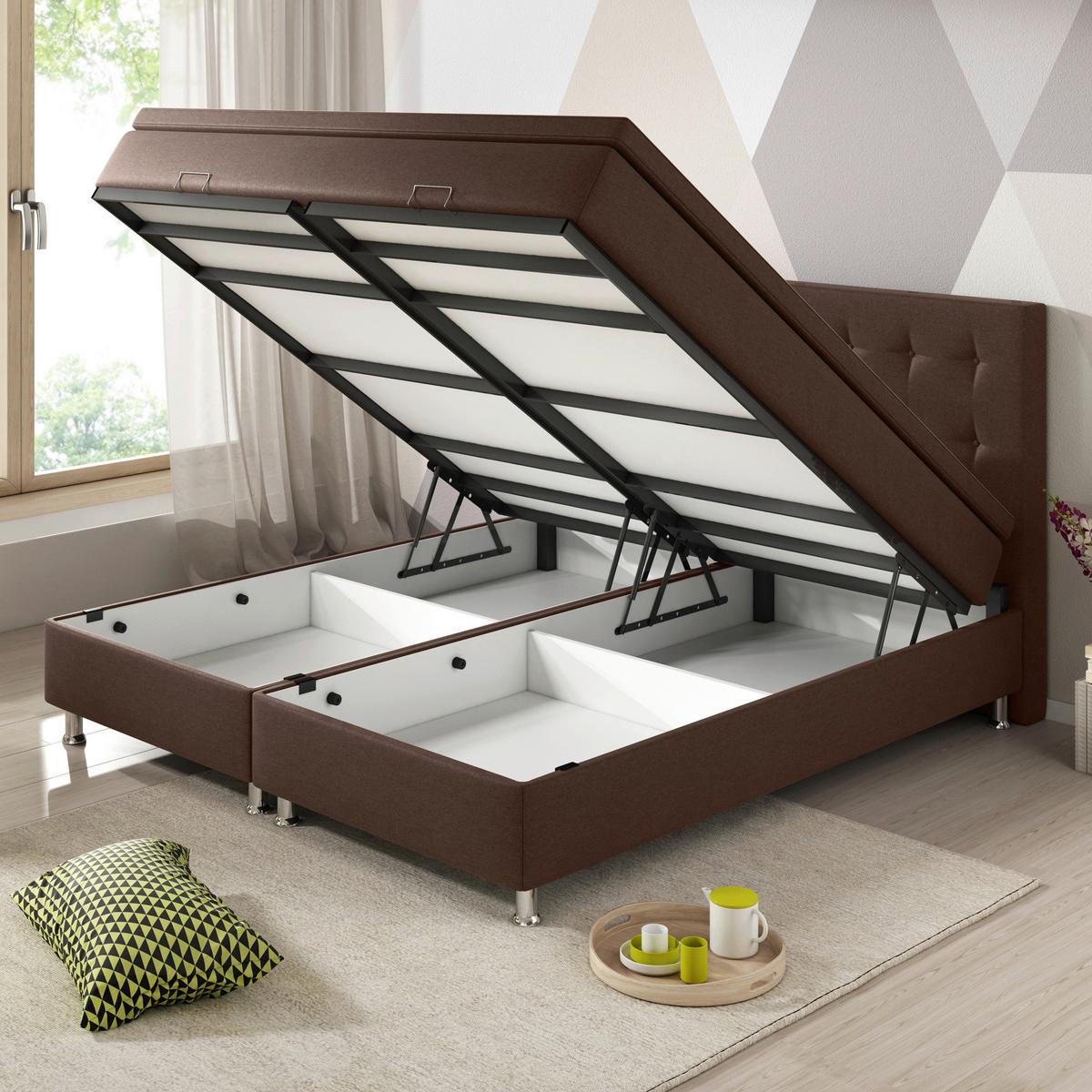 Boxspringbett mit Topper 180x200 cm Köln-Bk - Silberfarben/Braun, KONVENTIONELL, Textil (180/115/210cm) - MID.YOU