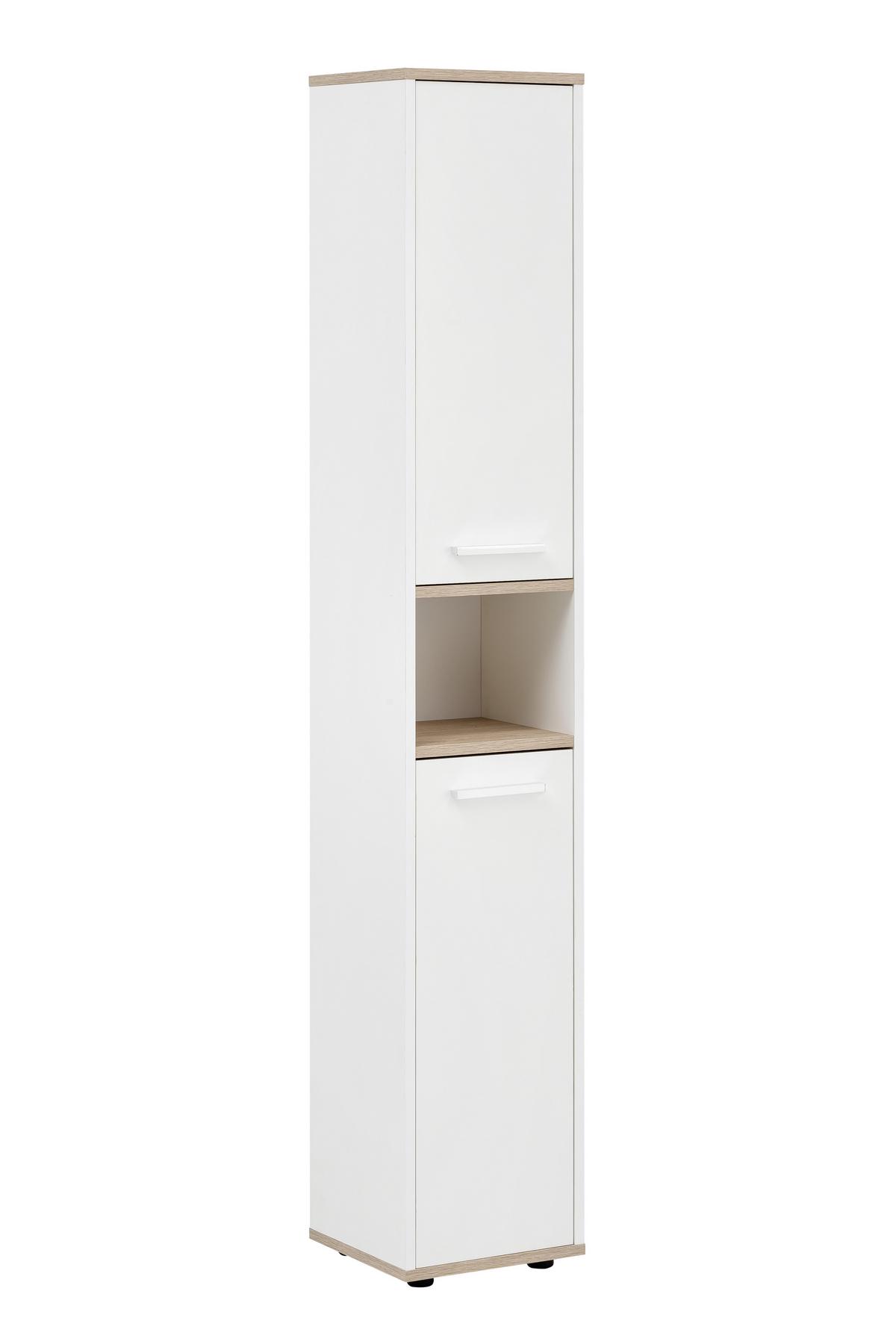 Hochschrank mit Offenem Fach Yasmin B:30cm Weiß/Eiche Dekor - Eichefarben/Schwarz, Basics, Holzwerkstoff (30/175/28,3cm) - MID.YOU