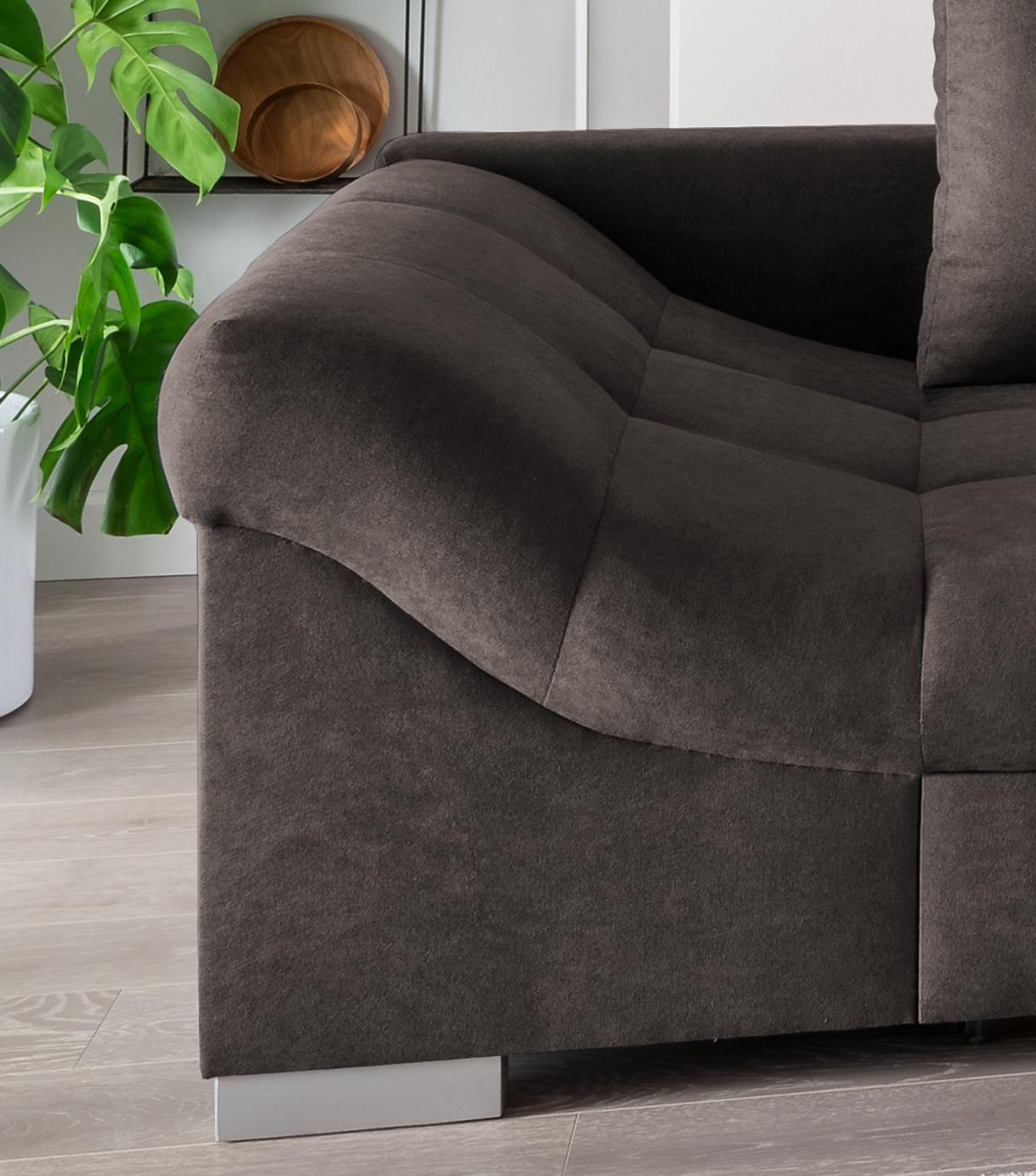 Eckschlafsofa Alvito Dunkelbraun S: 298/202 cm - Dunkelbraun/Silberfarben, Design, Textil (298/202cm) - MID.YOU