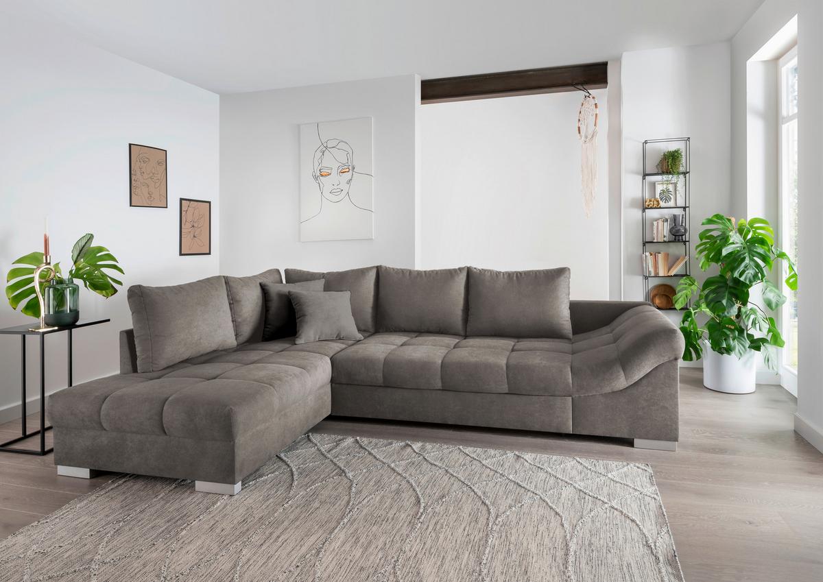Eckschlafsofa Alvito Graubraun S: 202/298 cm - Graubraun/Silberfarben, Design, Textil (202/298cm) - MID.YOU