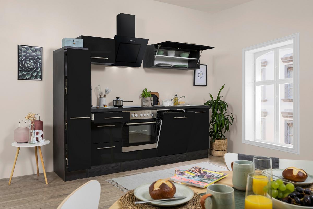 Küchenzeile Respekta Rp250ewc Mit Geräte 250 Cm Grau/schwarz - Schwarz/Grau, Basics, Holzwerkstoff (250cm) - Respekta