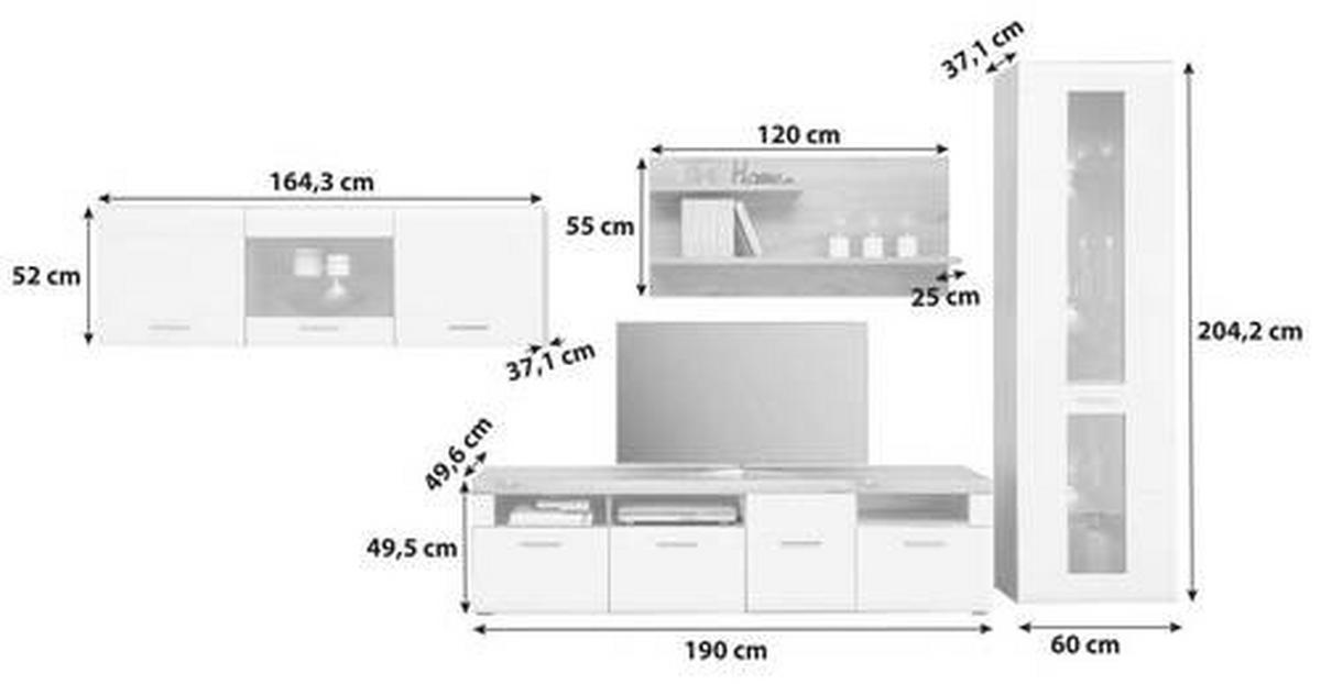 Wohnkombination 4-Tlg. Auris, Weiß/Eiche Dekor - Eichefarben/Weiß, MODERN, Glas/Holzwerkstoff (414,3/204,2/49,6cm) - Luca Bessoni