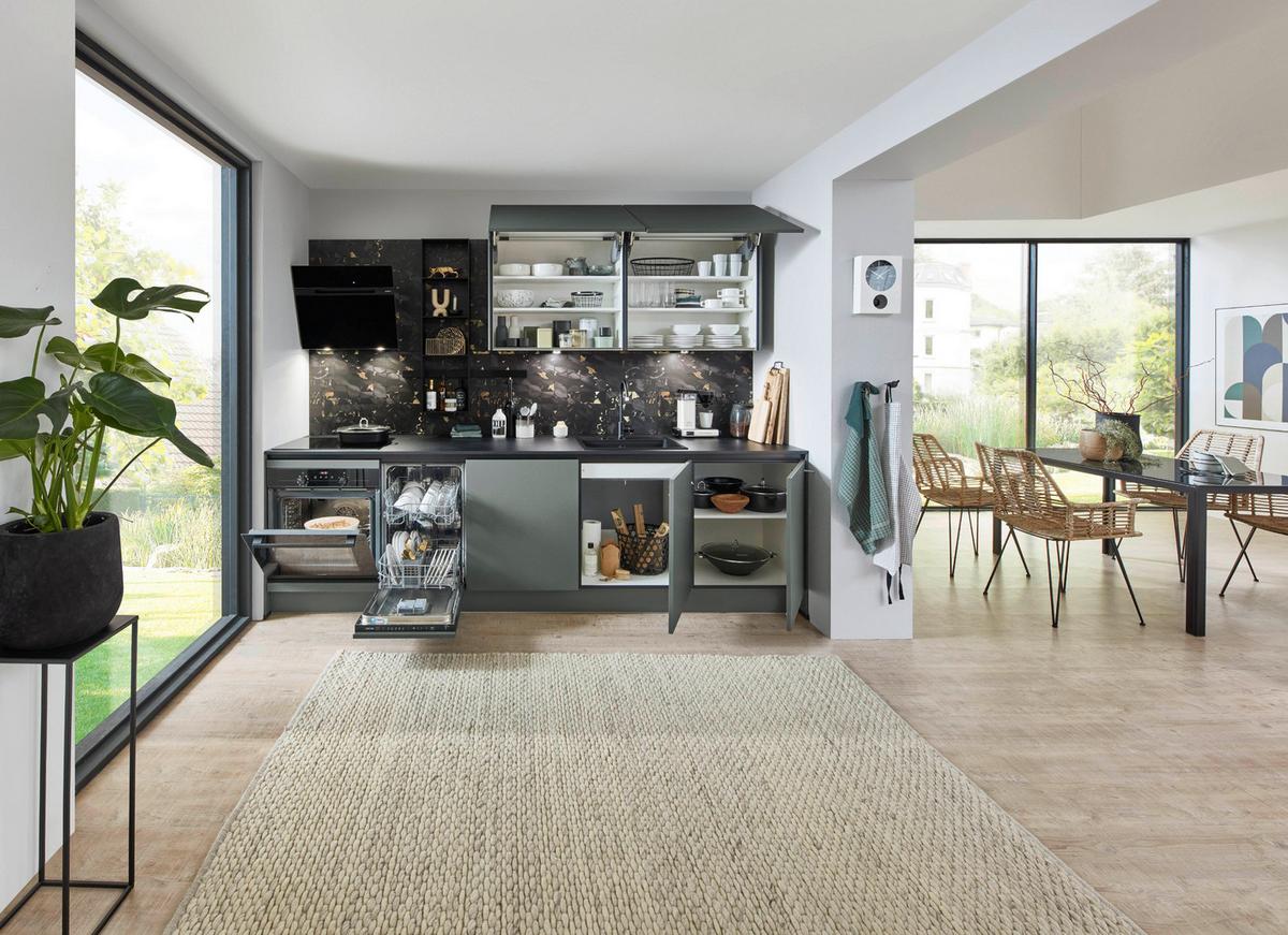 Küchenzeile Eastbourne Ohne Geräte B: 290 Cm Mineralgrün - Basics, Holzwerkstoff (290cm) - Vertico