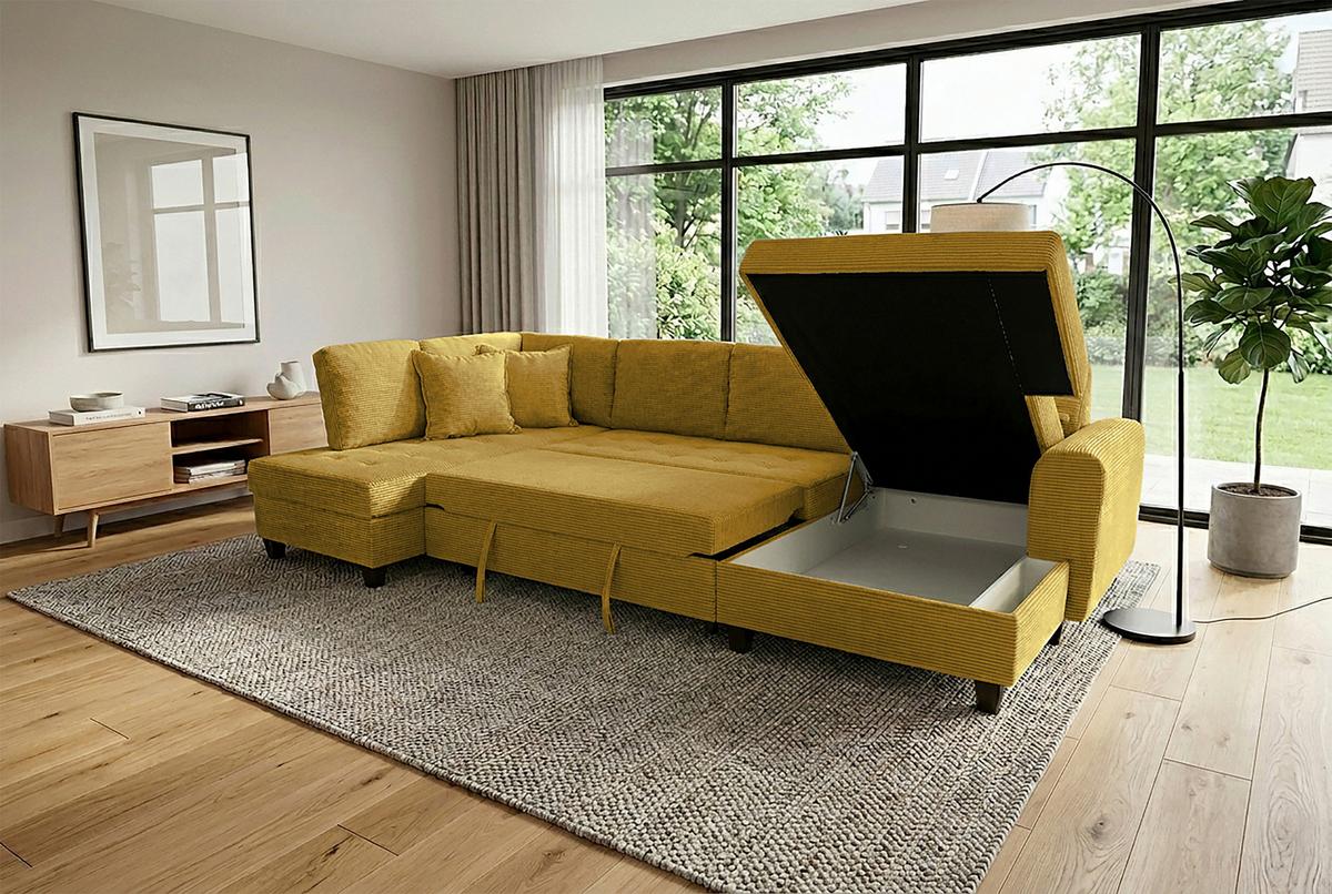 Wohnlandschaft Moritz Senfgelb U-Form: 178x324x155cm - Senfgelb, Trend, Textil (178/324/155cm)