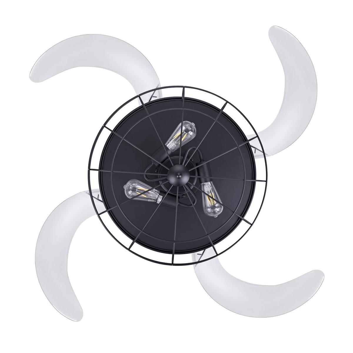 Deckenventilator Fanaway Industri Schwarz 4-Flügel - Transparent/Schwarz, Design, Kunststoff/Metall (122/50cm) - P & B