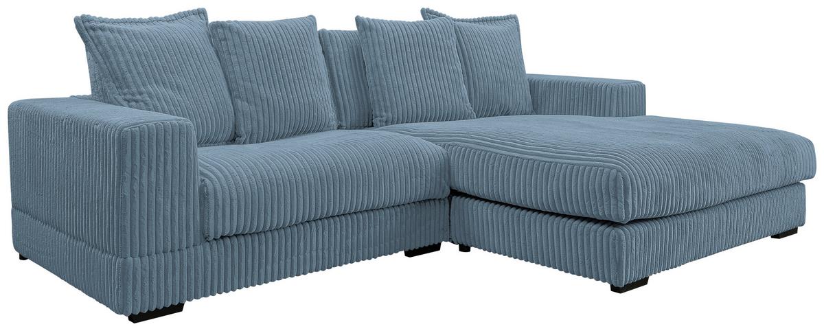 Ecksofa Funny Rechts Hellblau mit Hocker B: 285 cm - Schwarz/Hellblau, Basics, Textil (285/195cm) - Livetastic